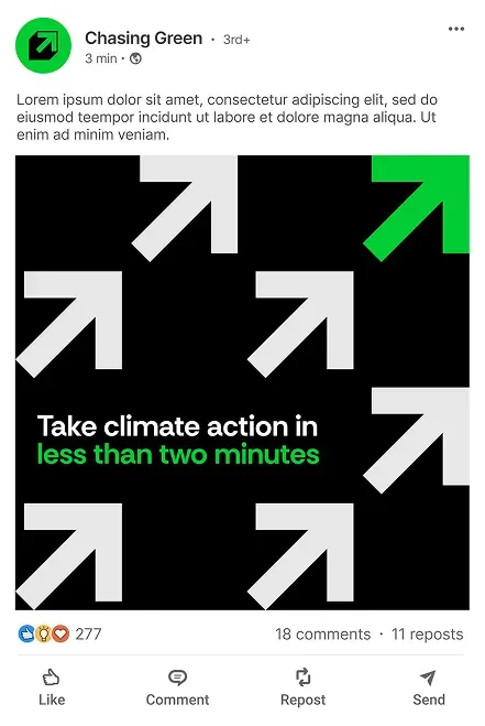 Chasing Green LinkedIn post: take climate action in less than two minutes