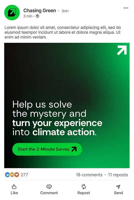 Chasing Green LinkedIn post: help us solve the mystery and turn your experience into climate action
